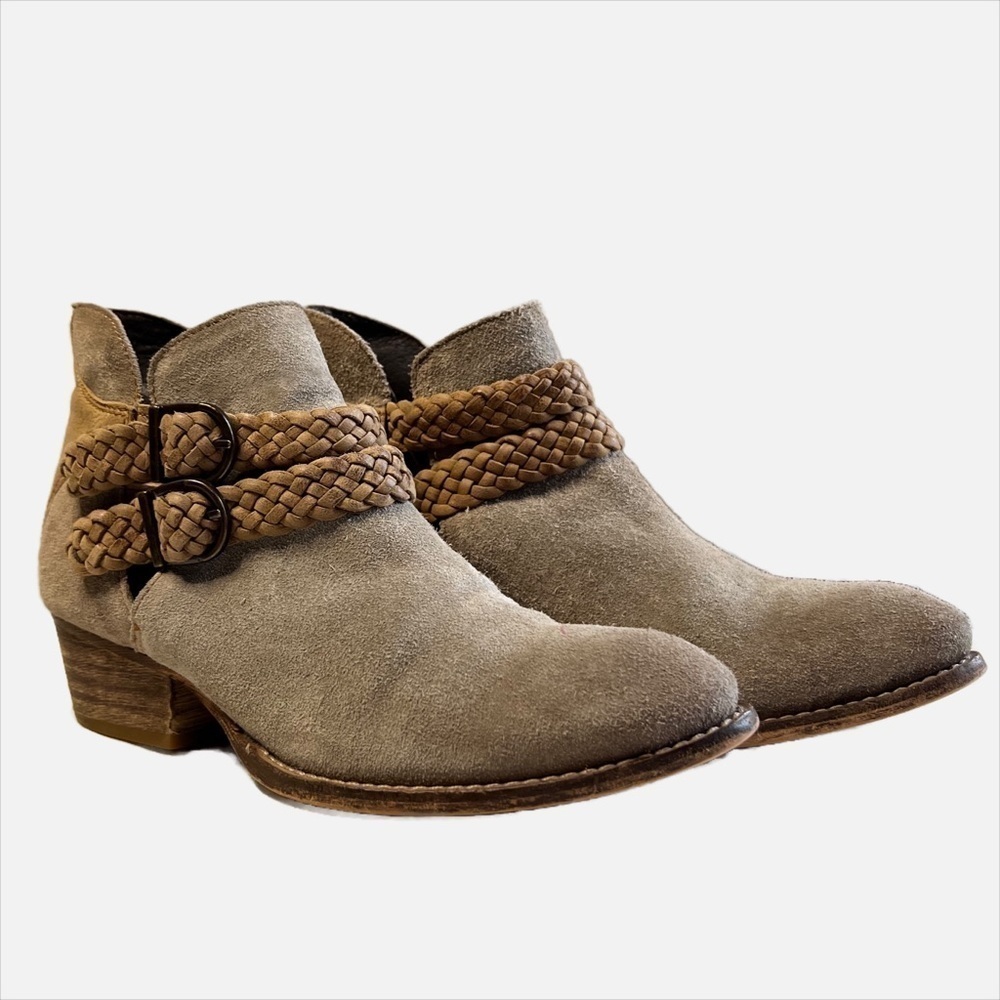 Rebels Calista Suede Ankle Booties with Braided Leather Double Strap Size 8